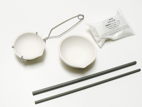 Crucible Melting Kit 2 Large Ceramic Dish Italy - Stirring Rods Whip Tong Borax
