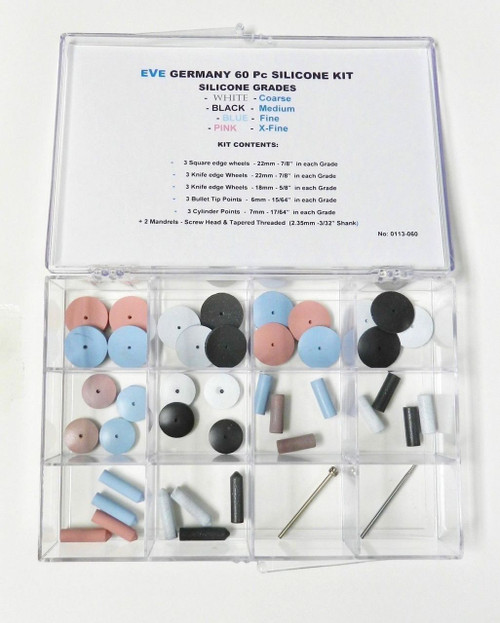 Silicone Polishing Wheel Assortment Kit 60 Pieces Eve Germany Jewelry Polishers 0113-060