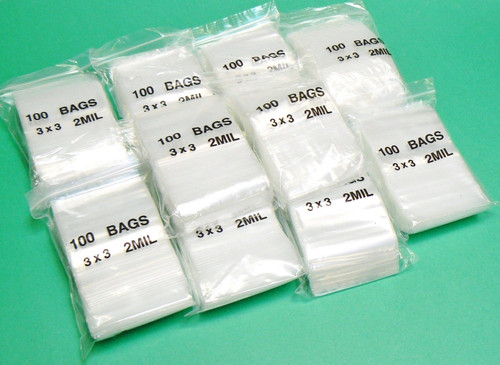 3 x 3 Zip Top Seal Lock Reclosable Bags Clear Plastic Zip Seal 2mil Poly Bags 1000 Pcs