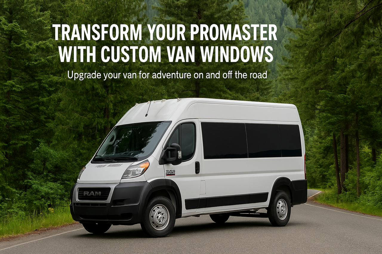 Ram ProMaster van windows, ProMaster window upgrade, ProMaster custom windows, Ram van accessories, ProMaster camper windows, forest van life, adventure van windows, fixed van windows, Ram ProMaster conversion, ProMaster privacy glass, custom ProMaster gl