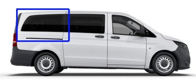 VWD DTVT004 solid fixed glass OE style window for Mercedes Metris passenger side rear quarter pure grey solar privacy glass