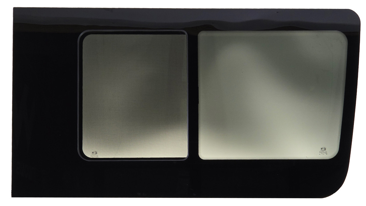 Sprinter passenger side sliding door rear-opening half slider window SR101-SER with 17% solar privacy glass and built-in bug screen