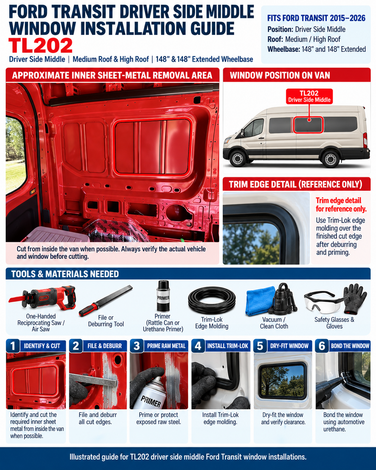 Ford Transit TL202-F Driver Side Middle Window Installation Guide