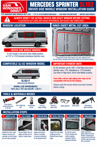 Mercedes Sprinter SL102 Driver Side Middle Window Installation Guide