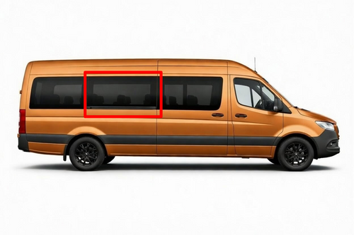 Sprinter van window, Sprinter passenger side middle window, Mercedes Sprinter fixed glass window, Sprinter van conversion window, van life window, urethane bonded van window, Sprinter privacy glass, OEM-style Sprinter window, aftermarket Sprinter window, DOT-approved van window, tinted van window, solar privacy glass, camper van window, work van window, tempered safety glass, high-roof Sprinter window, low-roof Sprinter window, van life upgrade, factory fit van window.  SR102-F