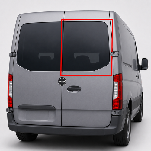 Sprinter van window, Sprinter passenger side rear cargo door window, Mercedes Sprinter fixed glass window, Sprinter van conversion window, van life window, urethane bonded van window, Sprinter privacy glass, OEM-style Sprinter window, aftermarket Sprinter window, DOT-approved van window, tinted van window, solar privacy glass, camper van window, work van window, tempered safety glass, high-roof Sprinter window, low-roof Sprinter window, van life upgrade, factory fit van window.  SR119-F