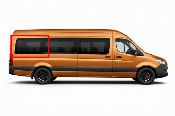 Sprinter van window, Sprinter passenger side rear quarter window, Mercedes Sprinter fixed glass window, Sprinter van conversion window, van life window, urethane bonded van window, Sprinter privacy glass, OEM-style Sprinter window, aftermarket Sprinter window, DOT-approved van window, tinted van window, solar privacy glass, camper van window, work van window, tempered safety glass, high-roof Sprinter window, low-roof Sprinter window, van life upgrade, factory fit van window.  SR103-F