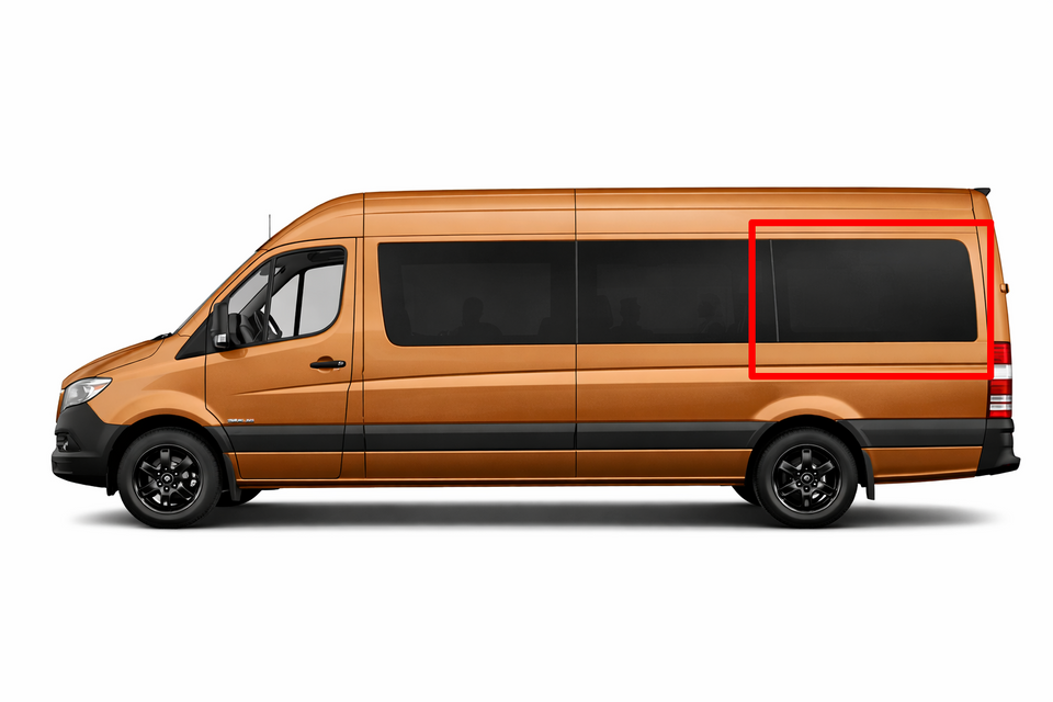 VWD SL103-F solid fixed glass OE style window for Mercedes Sprinter driver side rear quarter 170 wheelbase
