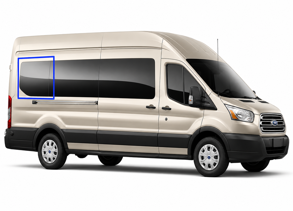 VWD TR204-F solid fixed glass OE style window for Ford Transit passenger side rear quarter 148 wheelbase