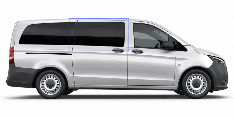 VWD DTVT002 solid fixed glass OE style window for Mercedes Metris passenger side sliding door pure grey solar privacy glass