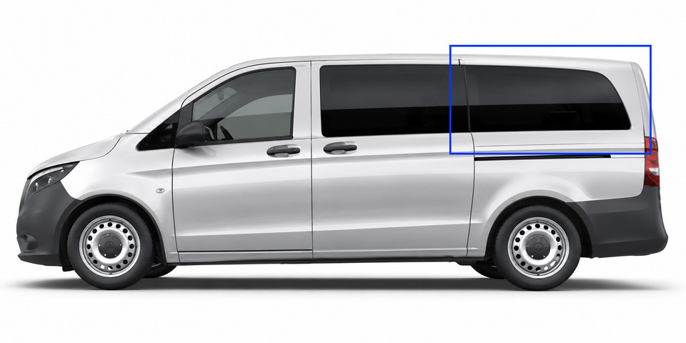 VWD DTVT003 solid fixed glass OE style window for Mercedes Metris driver side rear quarter pure grey solar privacy glass