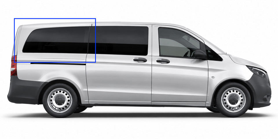 VWD DTVT004 solid fixed glass OE style window for Mercedes Metris passenger side rear quarter pure grey solar privacy glass
