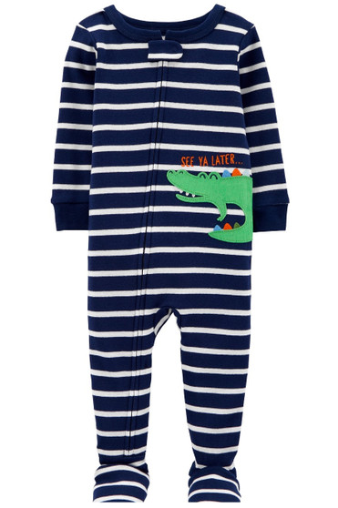 Crafted in soft cotton with a cute print, this 1-piece gets him ready for bed in one easy zip!