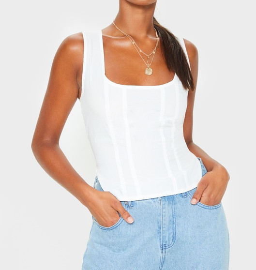 White Woven Scoop Neck Sleeveless Top - (Sz 6)