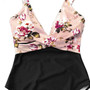 Women's Pink Blossom Floral V Neck High Leg One-Piece Swimsuit-Pc - (Sz XL)