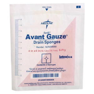 GAUZE, SPONGE, DRAIN, AVANT, SPLIT RAYON/POLYESTER BLEND, 4X4 IN, 50/BX, 4BX/CS
