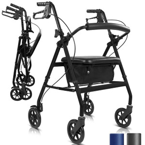 ROLLATOR, ULTRA-LIGHTWEIGHT, ALUMINUM, 300LB CAPACITY, PADDED SEAT & BACKREST, BLACK