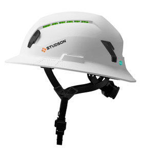 PICTURE OF A WHITE STUDSON SAFETY HELMET WITH A FULL BRIM
