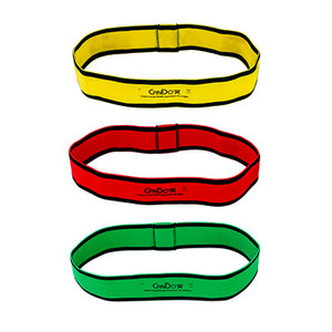 RESISTANCE BANDS, FABRIC LOOP PLUS, 12 IN LONG SINGLE LOOP, SET OF 3, YELLOW, RED, GREEN