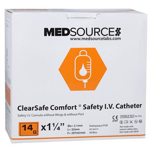 IV CATHETER, SAFETY, 14G X 1-1/4", STRAIGHT, CLEARSAFE, 50/BX