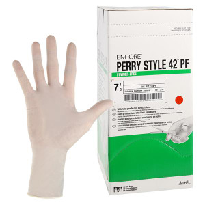 GLOVES SURGICAL ENCORE PERRY STYLE 42 SZ 7.5 PF LATEX SMOOTH WHITE 50PR BX