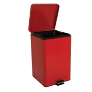 CAN TRASH STEEL ENAMEL FINISH 8 GALLON STEP-ON PEDAL SQUARE RED