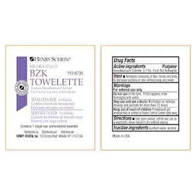TOWELETTE ANTISEPTIC 0.13% BENZALKONIUM CHLORIDE 100 BX