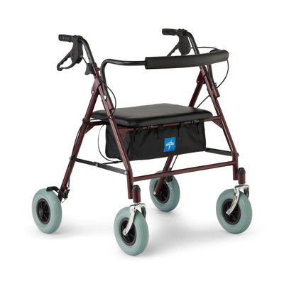 ROLLATOR BARIATRIC 500LB CAP WITH PADDED BACKREST AND SEAT. 8 WHEELS STEEL BURGUNDY