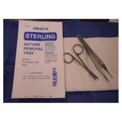 SUTURE REMOVAL TRAY WITH SCISSORS FORCEPS ADSON SERRATED TWEEZERS STERILE