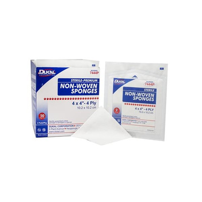 GAUZE SPONGE 4 X4 4 PLY STERILE LF NON-WOVEN RAYON POLY BLEND WHITE 2'S 50 2 PK