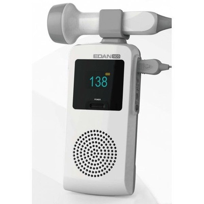 FETAL DOPPLER WITH INTERCHANGEABLE PROBES OLED DISPLAY OF FHR READINGS AND BUILT IN SPEAKER. STANDARD CONFIGURATION INCLUDES 3MHZ USES AA BATTERIES