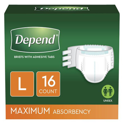 BRIEF ADULT INCONTINENT DEPEND LARGE XL TAB CLOSURE HEAVY ABSORBENCY SHELF LIFE 5 YEARS