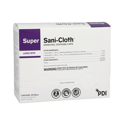 WIPES GERMICIDAL SANI-CLOTH DISPOSABLE LARGE INDIVIDUAL 5" X 8" 50 BX