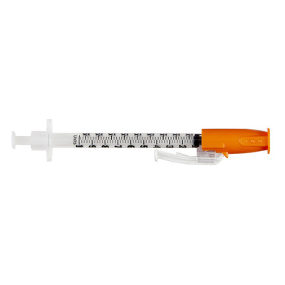 INSULIN SYRINGE, SAFETY GLIDE, 1ML, 29G X 1/2 IN, PERMANENTLY ATTACHED NEEDLE, 400/CS
