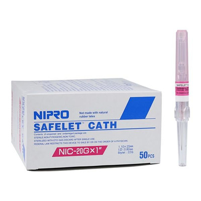 IV CATHETER, SAFELET SAFETY, 20G X 1 IN, PINK, LF, FADIOPAQUE, STERILE, 200/CS