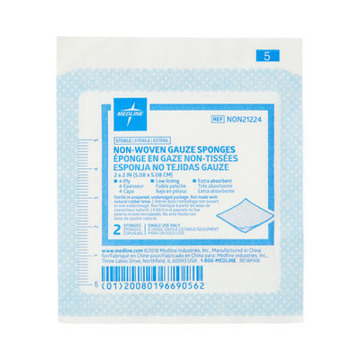 GAUZE, 2 X 2", 4 PLY, STERILE, LF, 100/BX