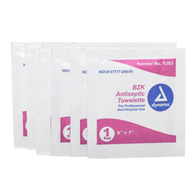 TOWELETTE, ANTISEPTIC BENZALKONIUM CHLORIDE .13%, 5X7, 10/PK