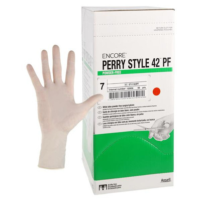GLOVES SURGICAL ENCORE PERRY STYLE 42 SZ 7 PF LATEX SMOOTH WHITE 50PR BX
