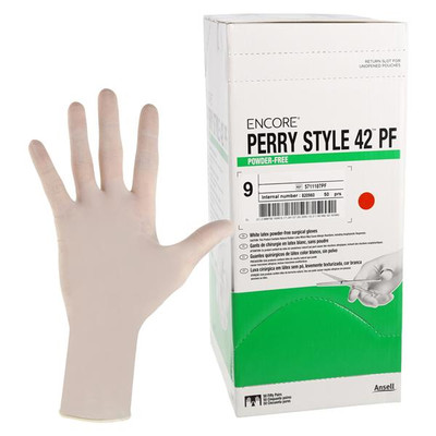 GLOVES SURGICAL PERRY STYLE 42 SIZE 9 PF LATEX HAND SPECIFIC SMOOTH WHITE NOT CHEMO APROVED 50PR BX