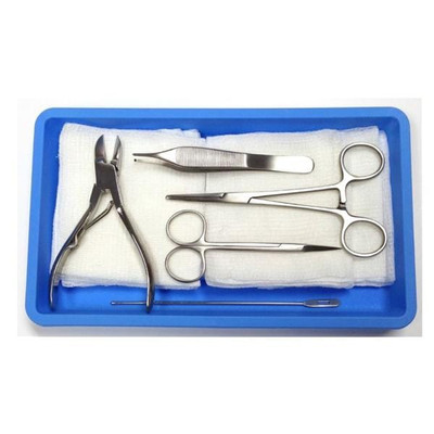 TOE NAIL REMOVAL TRAY INCLUDES KELLY FORCEP ADDISON FORCEP 1 X2 PROBE W EYE NIPPERS ETC. 5 BX