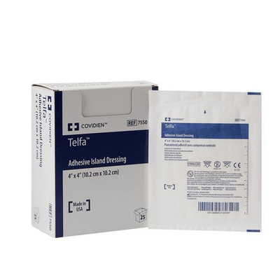 DRESSING ISLAND TELFA 4 X 4 STERILE ADHESIVE ABSORBENT NON-WOVEN BACKING NON-ADHERENT LF 25 BX