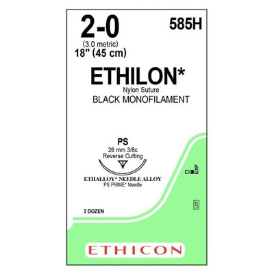 SUTURE 2.0 ETHILON BLACK 18PS NDL MONOFILAMENT NYLON 3 8 CIRCLE REVERSE CUTTING NEEDLE 36 BX