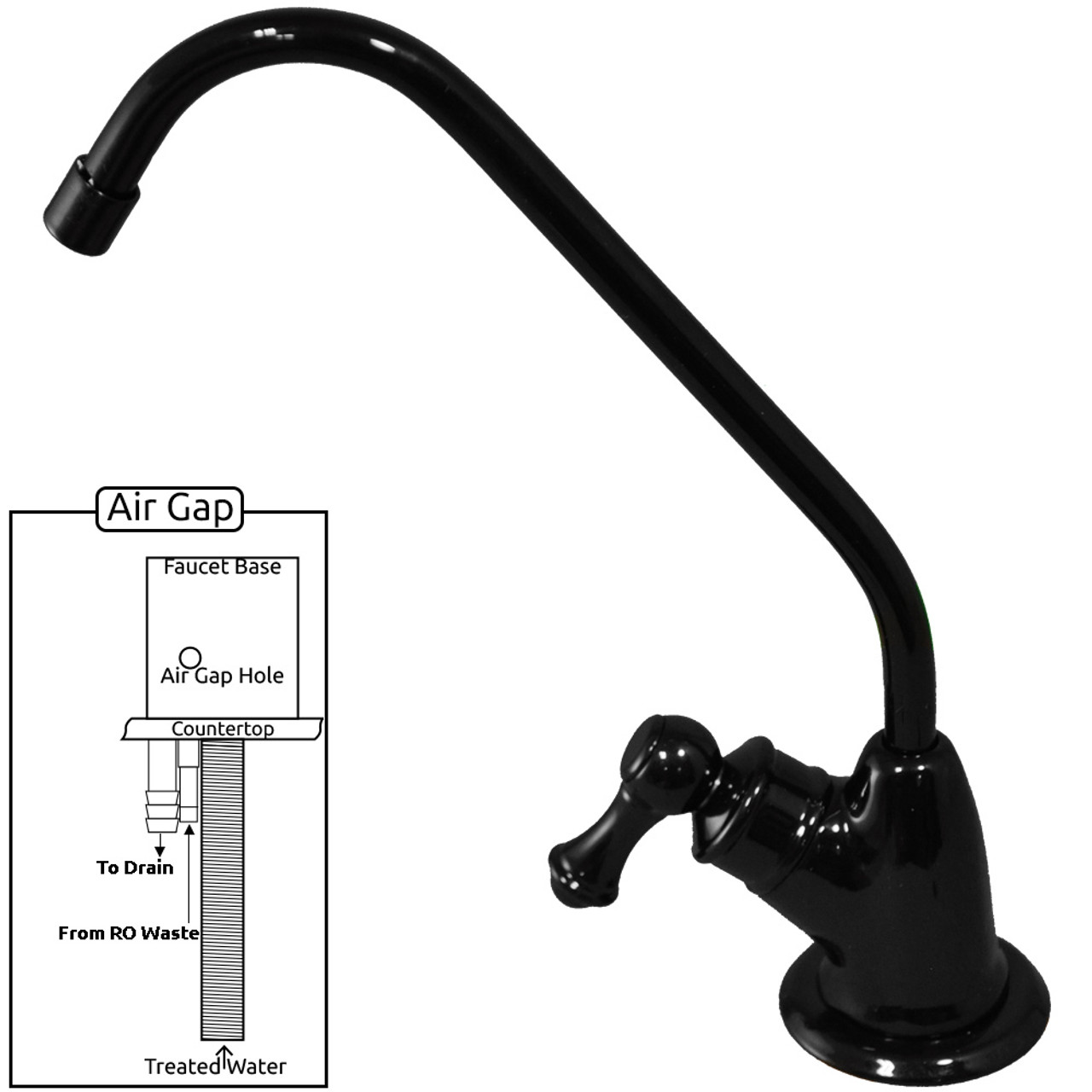 PURETECK Euro Style Airgap Long Reach RO Faucet - Black