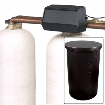 150k Commercial High Flow Dual Tank Water Softener with Fleck 9500 On-Demand, Pentair tank