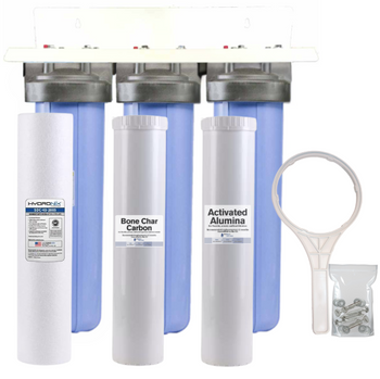 20-inch 3 Stage High Flow Whole House Activated Alumina and Bone Char Carbon Filter for Fluoride, Radioactive Isotopes, Arsenic, Chlorine, Chemicals, and Odor 20-inch 3 Stage High Flow Whole House Activated Alumina and Bone Char Carbon Filter for Fluoride, Radioactive Isotopes, Arsenic, Chlorine, Chemicals, and Odor