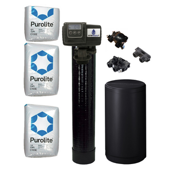 Purolite C100E Resin 2.5 cubic Foot (80k) Fleck 5600SXT On Demand Whole Home Water Softener, Pentair tank