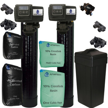 Combo Package Fleck 5600SXT 48,000 Grain Water Softener and Backwashing Carbon Filter, Pentair tank