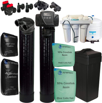 AFWFilters 56SXT-10%-RO Combo Package Fleck 5600SXT 48,000 Grain Water Softener with Upflow Filter (10% Resin with Carbon) with 5-Stage RO System, Black, Pentair tank