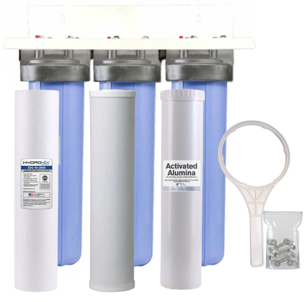 20-inch 3 Stage High Flow Whole House Filter for Fluoride, Arsenic, Chlorine, Chemicals, and Odor Removal