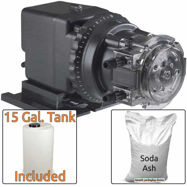 Soda Ash Injection System for Acidic Water - Includes Stenner 85MHP17 Injection Pump & 15 Gal. Solution Tank